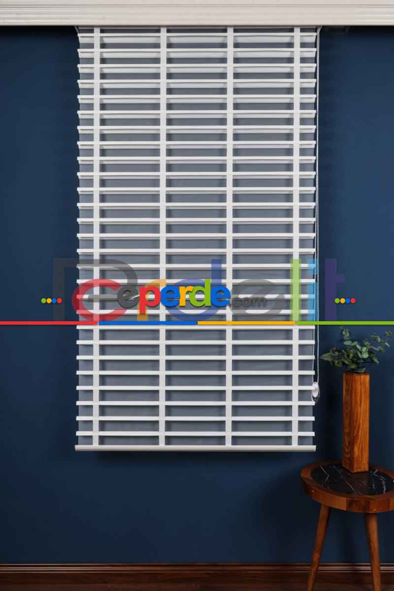 Beyaz 50mm Silüet Kumaş Jaluzi Perde