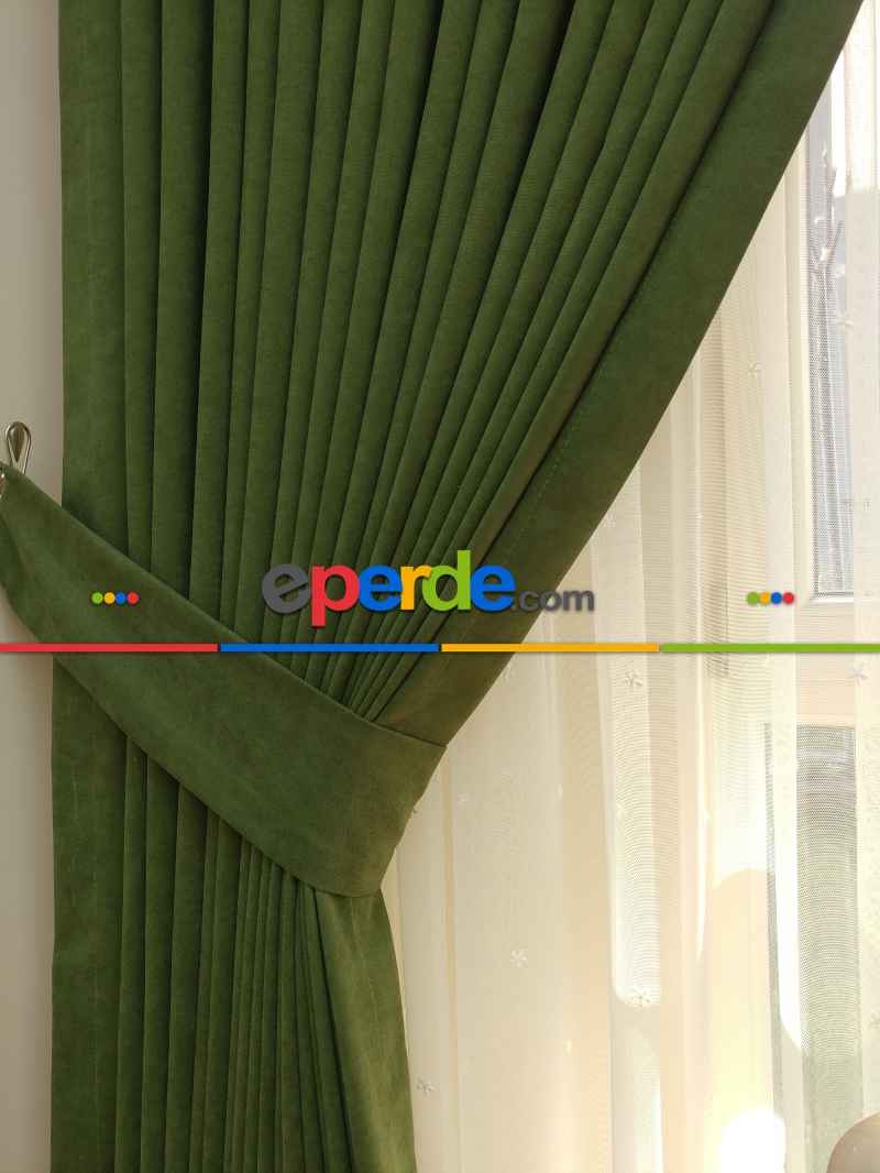 Çimen Yeşili - Düz Fon Perde ( Dökümlü Fon Perde)- Yeşil Koyu Yeşil