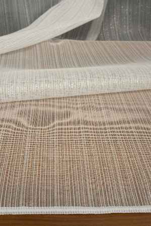 Salon Arzenen Işıkta Doğal Parlama-ışıltı Efektli, Gümüş Şerit Detaylı Tül Perde- Beyaz