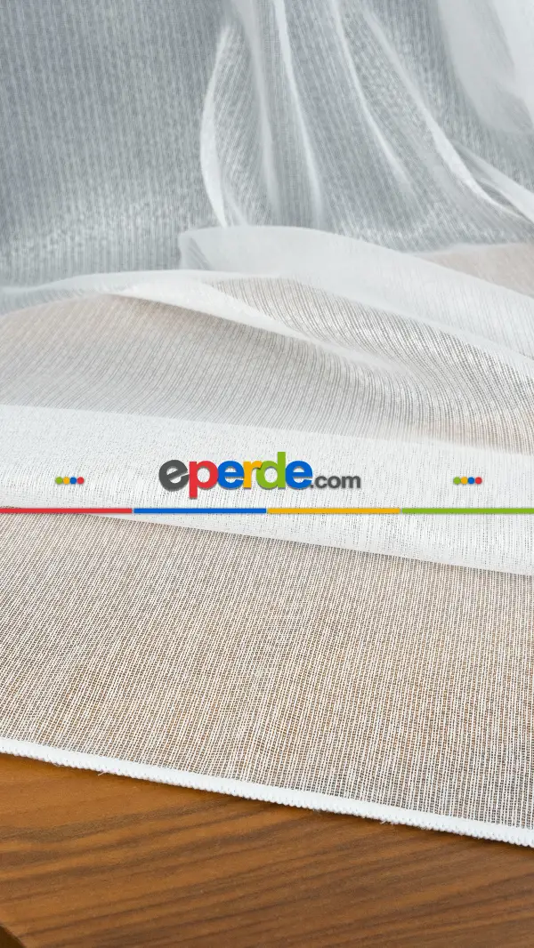 Ekru Sık Dokulu Çizgili Moderin Düz Tül Perde- Ekru