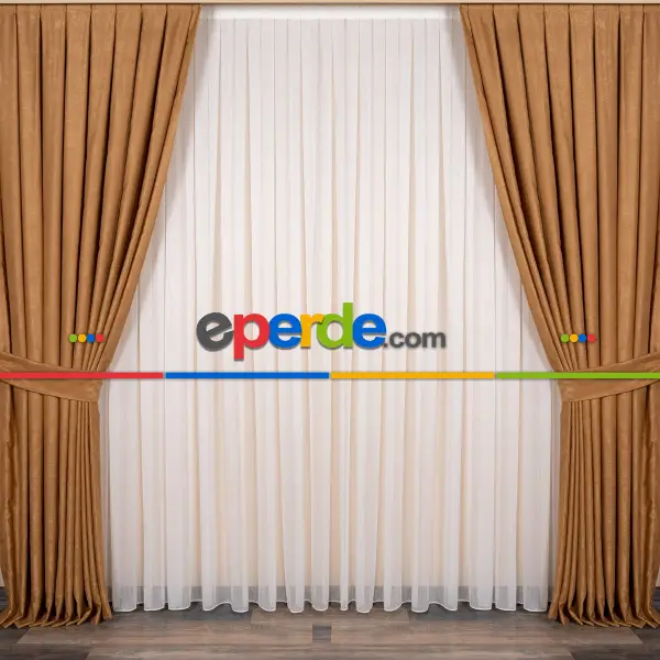 Yatak Odası - Soft Fon Perde Deve Tüyü Kumaş Kanat Yan Perde- Sarı