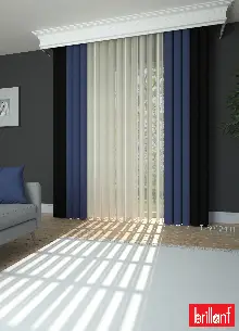 Brillant Akıllı Tül Siyah-mavi Perde Tül Dikey Zebra Perde Düz 1. Kalite