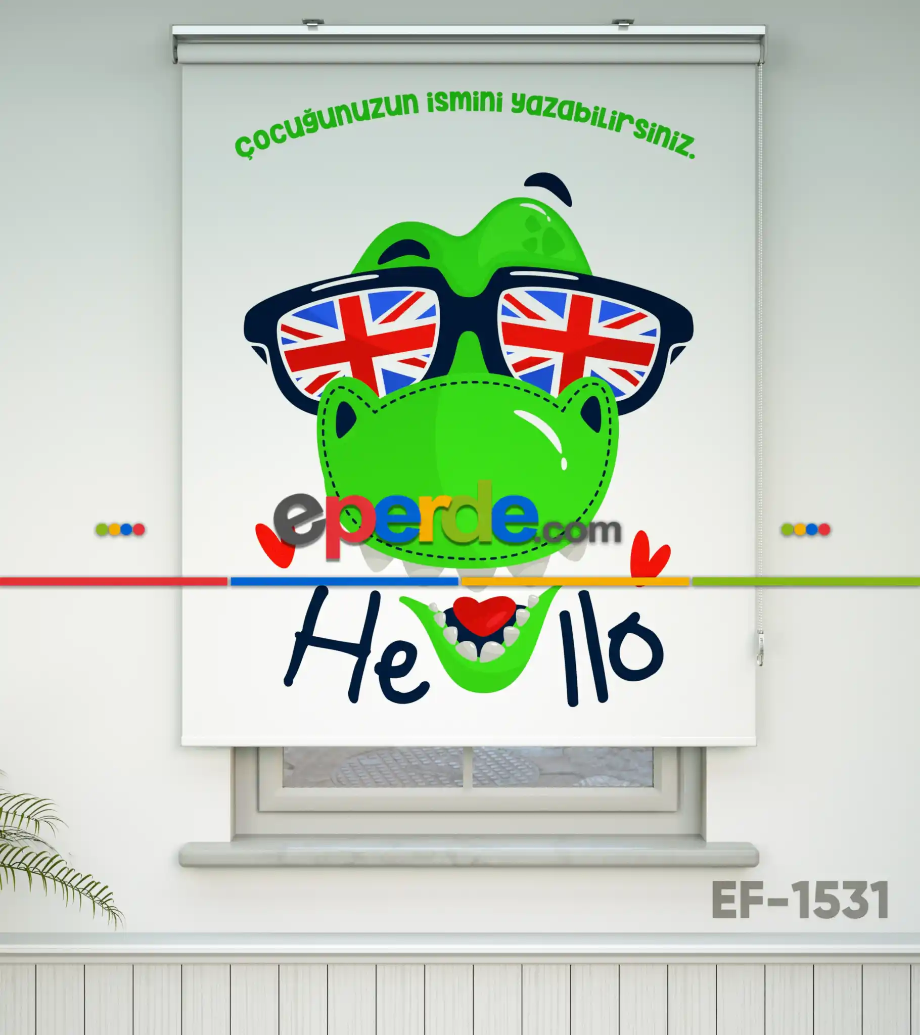 Sevimli Dinazor Desenli Özel Baskılı Stor Perde- Çok Renkli