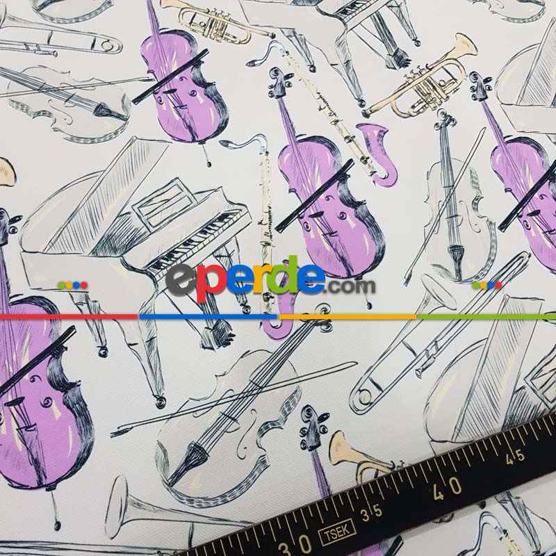 Müzikal Desenli Fon Perde Evm649 Kumaşı Kalındır Duck Bezi Değildir-  Çok Renkli 2