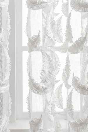 Bambu Zemin, Etek Püsküllü Tül Perde, Bambu Doğal Dokulu, Ekru