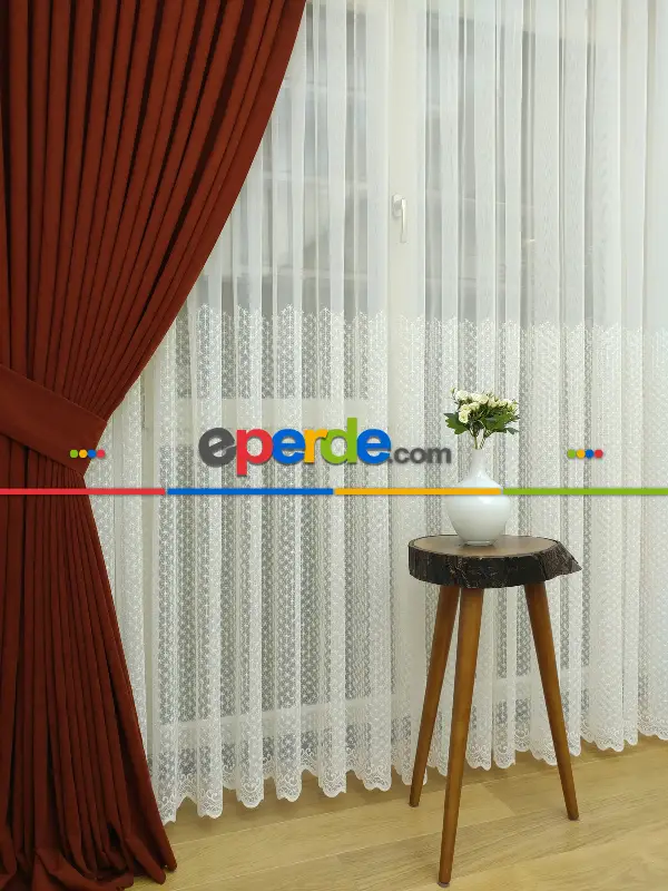 Salon Fon - Kiremit - Düz Fon Perde (  Dökümlü Fon Perde)- Kiremit Rengi