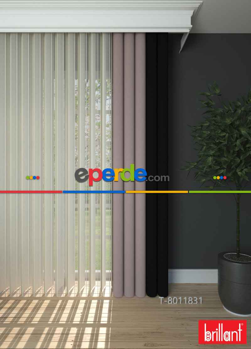 Brillant Akıllı Tül Siyah-koyu Lila Perde Tül Dikey Zebra Perde Düz 1. Kalite