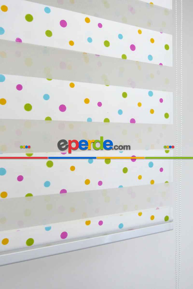 Renkli Basklı Çocuk Odası Zebra Perde- Sarı-Turkuaz-Eflatun