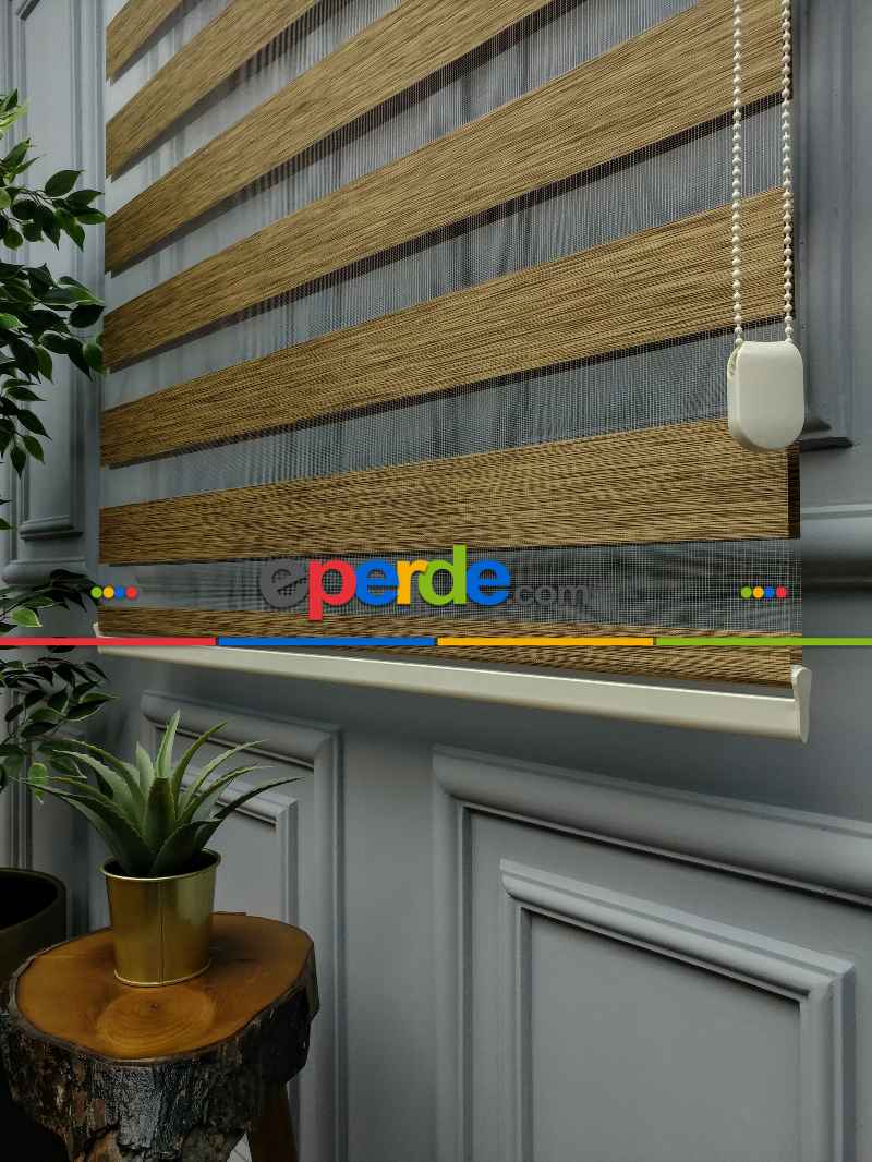 2025 Sezonu - Zebra Perde - Bambu Zebra Perde- Kahve Venge