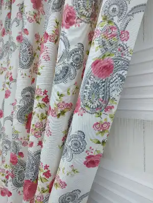 Çiçek Gül Ve Osmanlı Desenli Fon Perde ( Leke Tutmaz )- Pembe