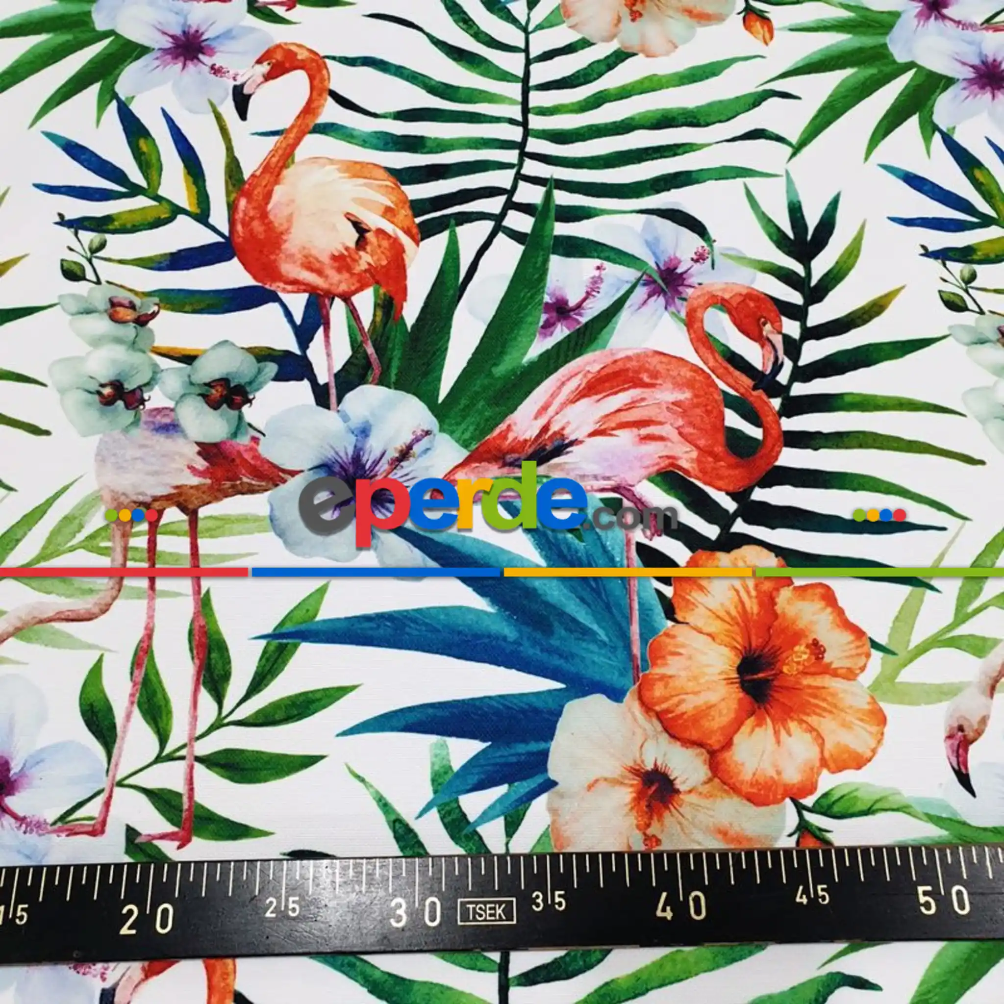 Kuğu Ve Tropikal Desenli Fon Perde Evm1065 Kumaşı Kalındır Duck Bezi Değildir- Yeşil-Mavi-Beyaz-Pembe