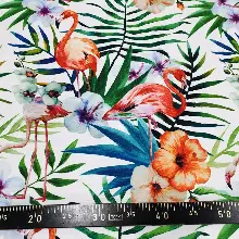 Kuğu Ve Tropikal Desenli Fon Perde Evm1065 Kumaşı Kalındır Duck Bezi Değildir- Yeşil-Mavi-Beyaz-Pembe