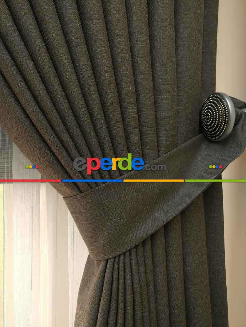 Salon Fon Perde - Keten Koyu Gri Düz Fon Perde- Gri Koyu