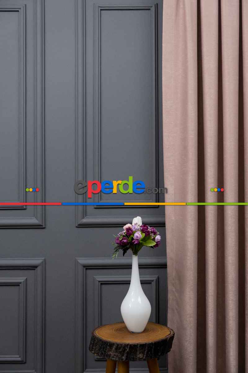 Salon - Soft Fon Perde Pudra Pembesi Dökümlü En - Pembe Pudra Pembe