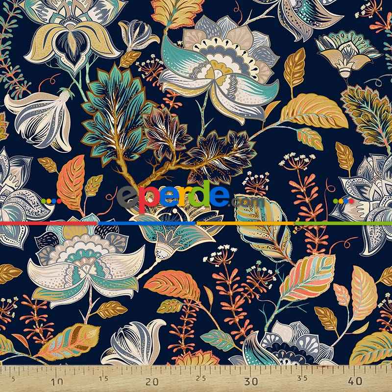 Etnik Desenli Fon Perde Evm442 _e - Kumaşı Kalındır Duck Bezi Değildir.- Lacivert-Yeşil-Sarı-Mor-Çok Renkli