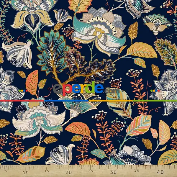 Etnik Desenli Fon Perde Evm442 _e - Kumaşı Kalındır Duck Bezi Değildir.- Lacivert-Yeşil-Sarı-Mor-Çok Renkli