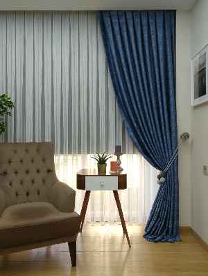 Patinedesenli Mavi Renk Jakar Desenli Fon Perde- Mavi