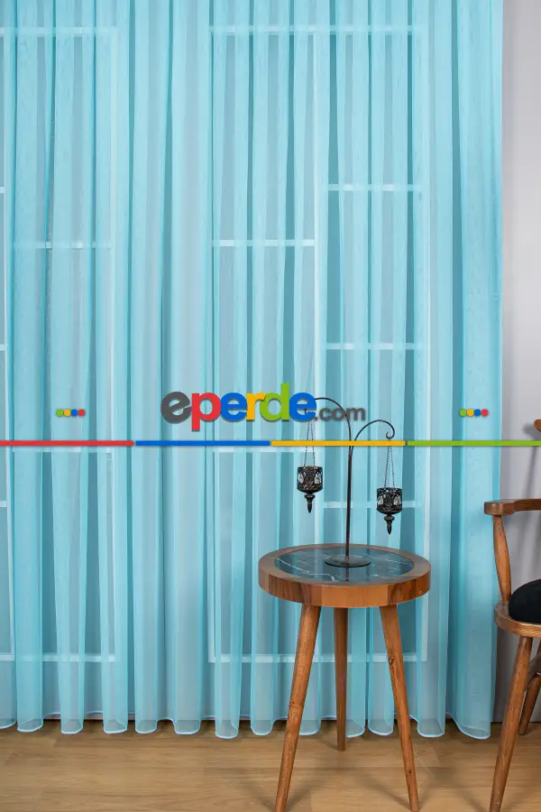 Turkuaz Grek Tül Perde Petek Zemin