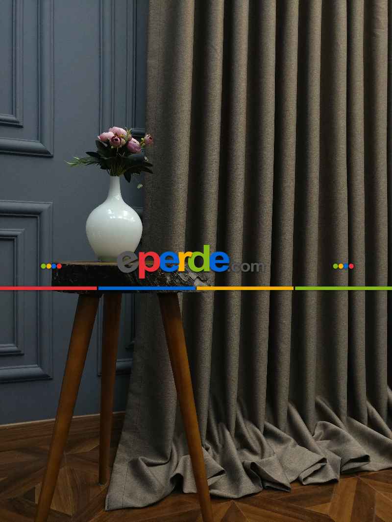 Modern Keten Görünümlü Işık Geçirmez Karatma Fon Perde 2025 Ikon- Kahve Koyu-vizon Rengi