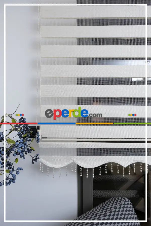 Yüzde 40 İndirimli Fiyat- Ekru Ve Beyaz Bambu Zebra Perde- Beyaz-ekru