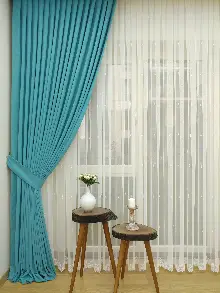 Turkuaz Mavi Düz Sade Mutfak Fon Perde Yan Kanat Perdesi- Petrol Mavisi