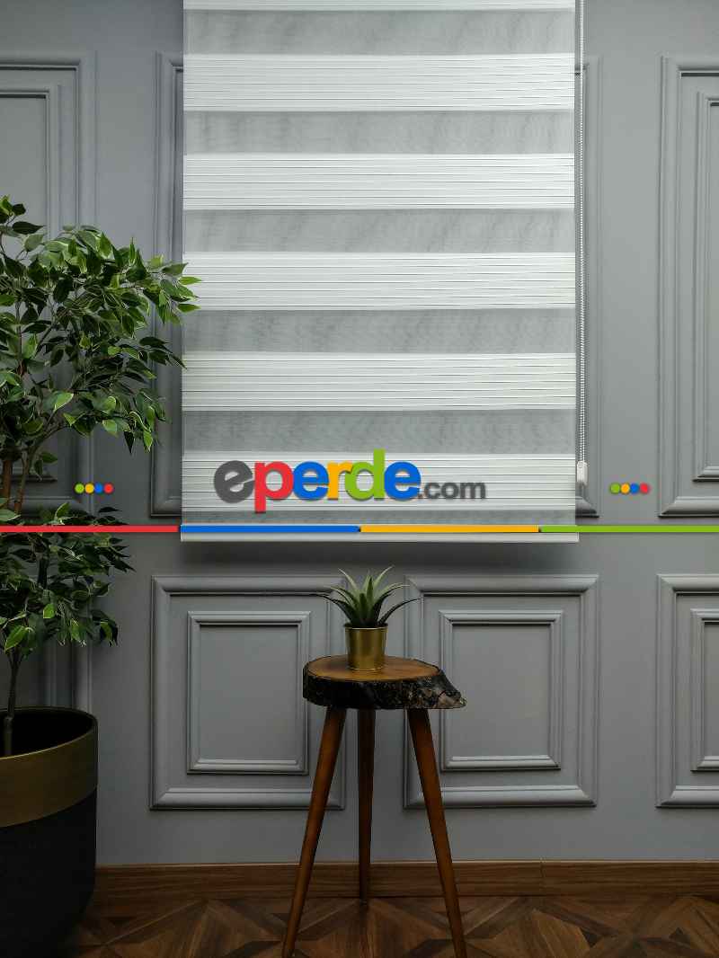 2025 Sezonu - Zebra Perde - Geniş Plise (pileli) Zebra Perde- Krem Açık-ekru