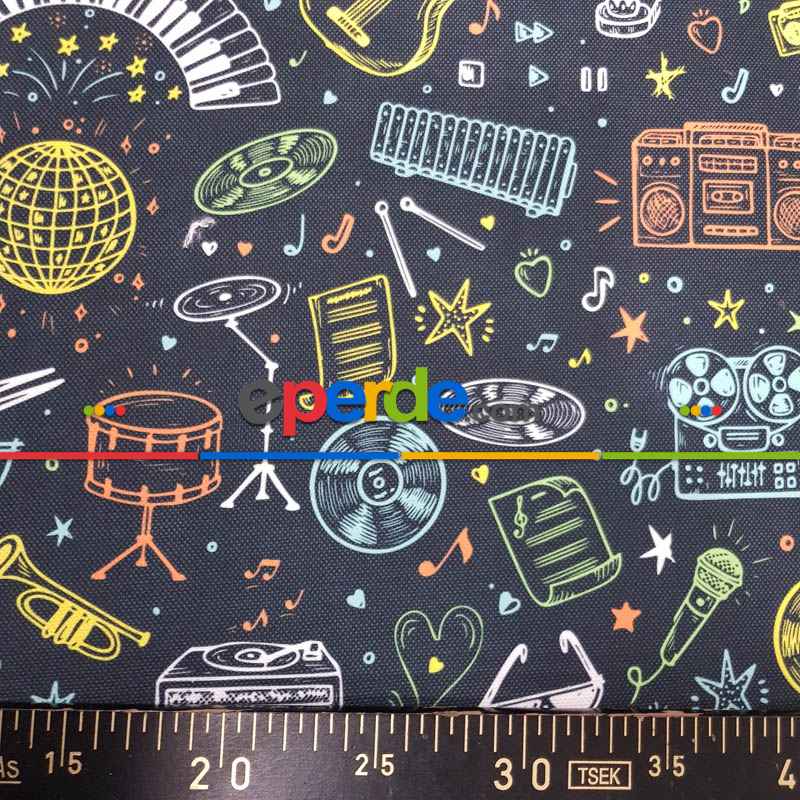 Müzikal Desenli Fon Perde Evm1105 Kumaşı Kalındır Duck Bezi Değildir-  Çok Renkli 2