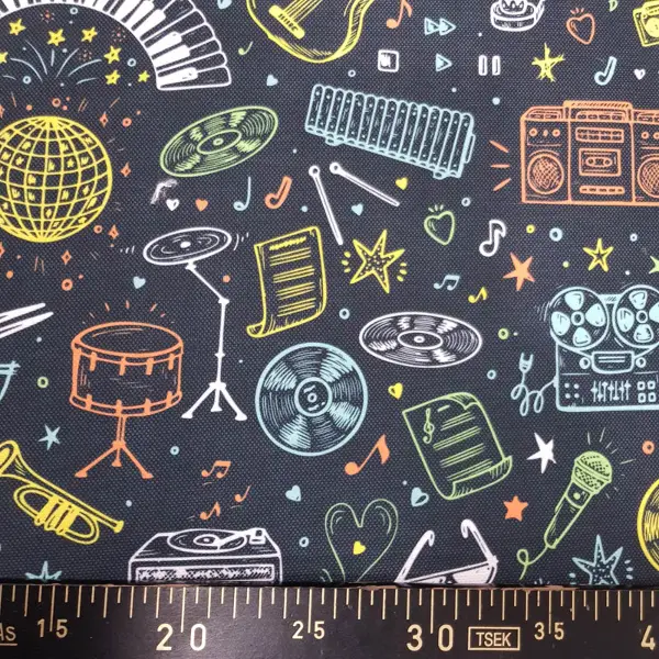 Müzikal Desenli Fon Perde Evm1105 Kumaşı Kalındır Duck Bezi Değildir-  Çok Renkli 2