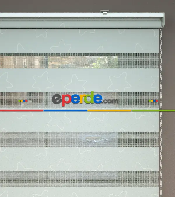 Yıldız Desenli Baskılı Zebra Perde- Çok Renkli