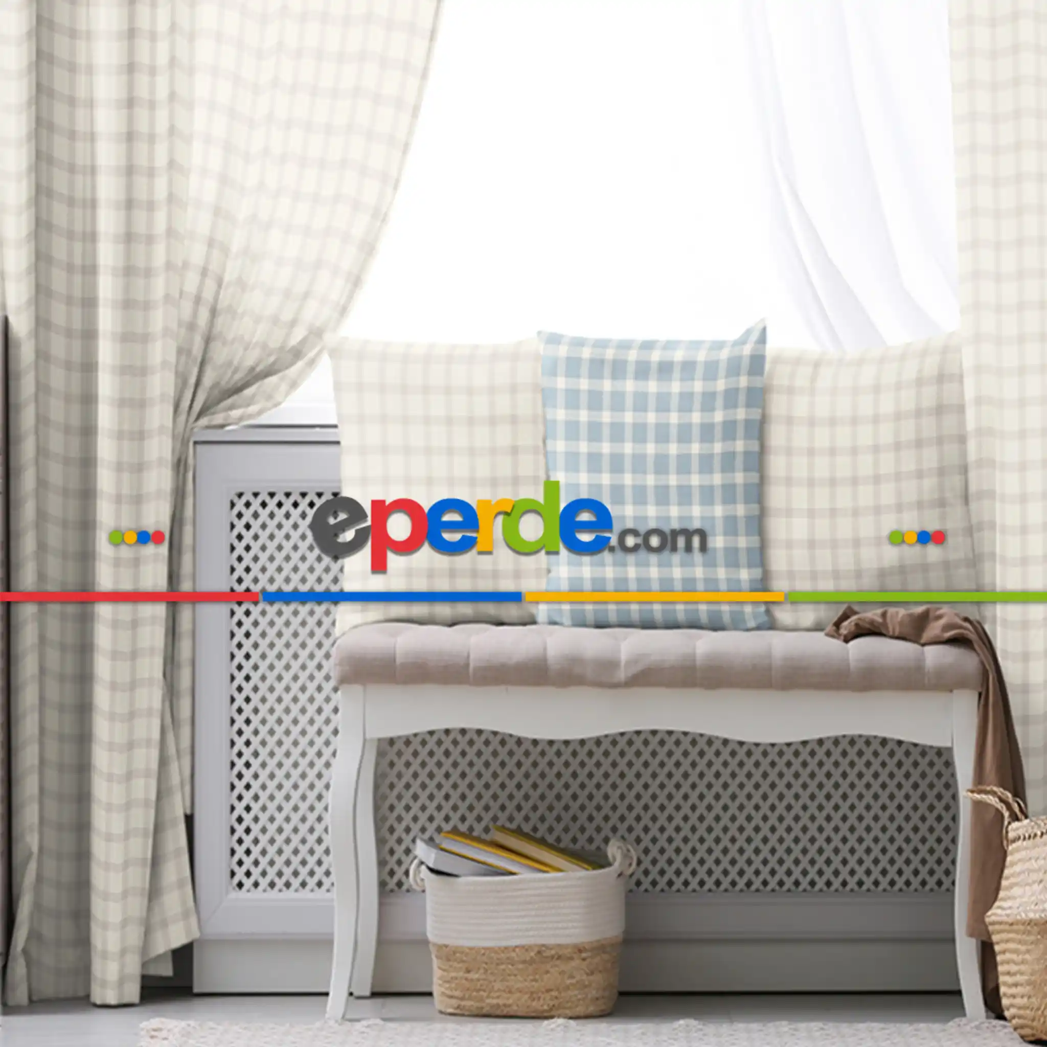 Salon Fon Perde Evim1615-5 Kumaşı Kalındır Duck Bezi Değildir- Mavi-beyaz