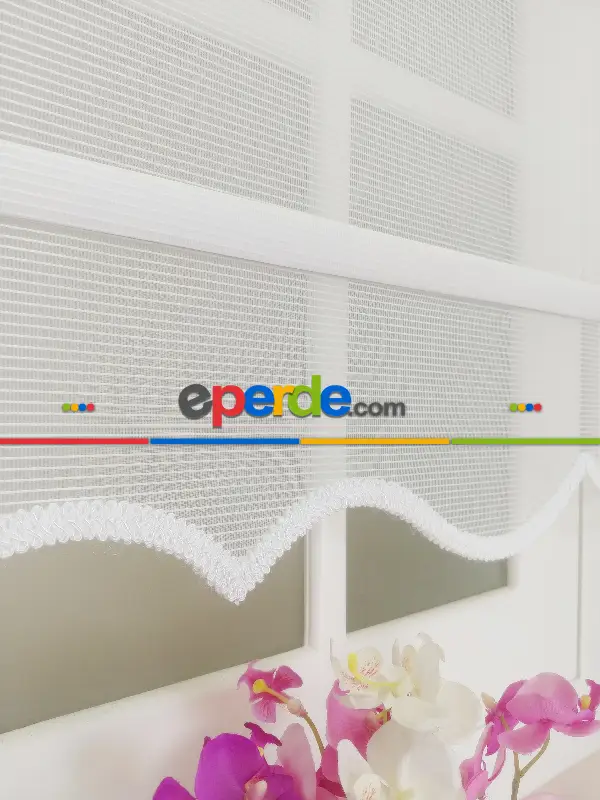 Çift Sistem Tül Stor Perde Clısson Series 1641- Beyaz İnce Çizgili Kare Sanal