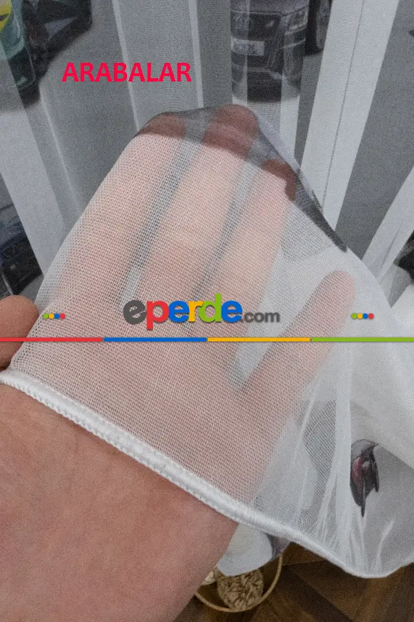 Çocuk Odası - Arabalar Desenli Modern Tül Perde - Elit Ürün