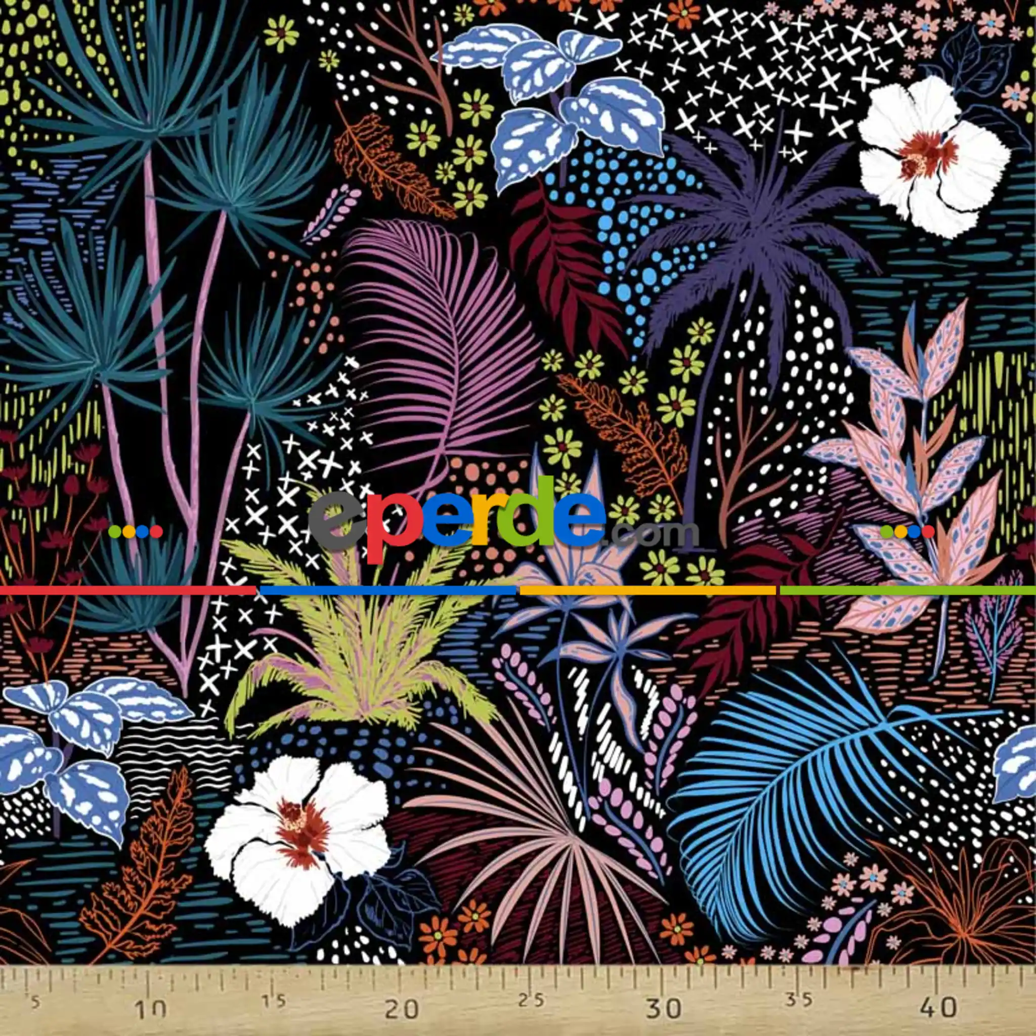 Tropkal Desenli Fon Perde Evm1101kumaşı Kalındır Duck Bezi Değildir- Siyah-Mavi-Beyaz- Çok Renkli 2