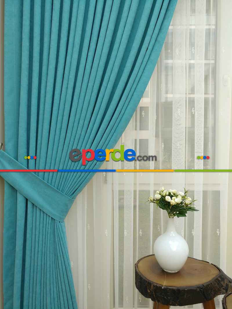 A Petrol - Düz Fon Perde ( Dökümlü Fon Perde)- Petrol Mavisi