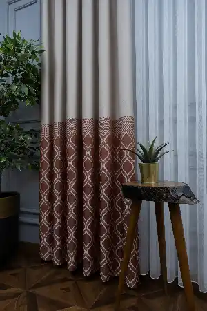 Modern Pano Fon Perde Bantlı Çift Renk - 504- Bej-kiremit Rengi-gül Kurusu