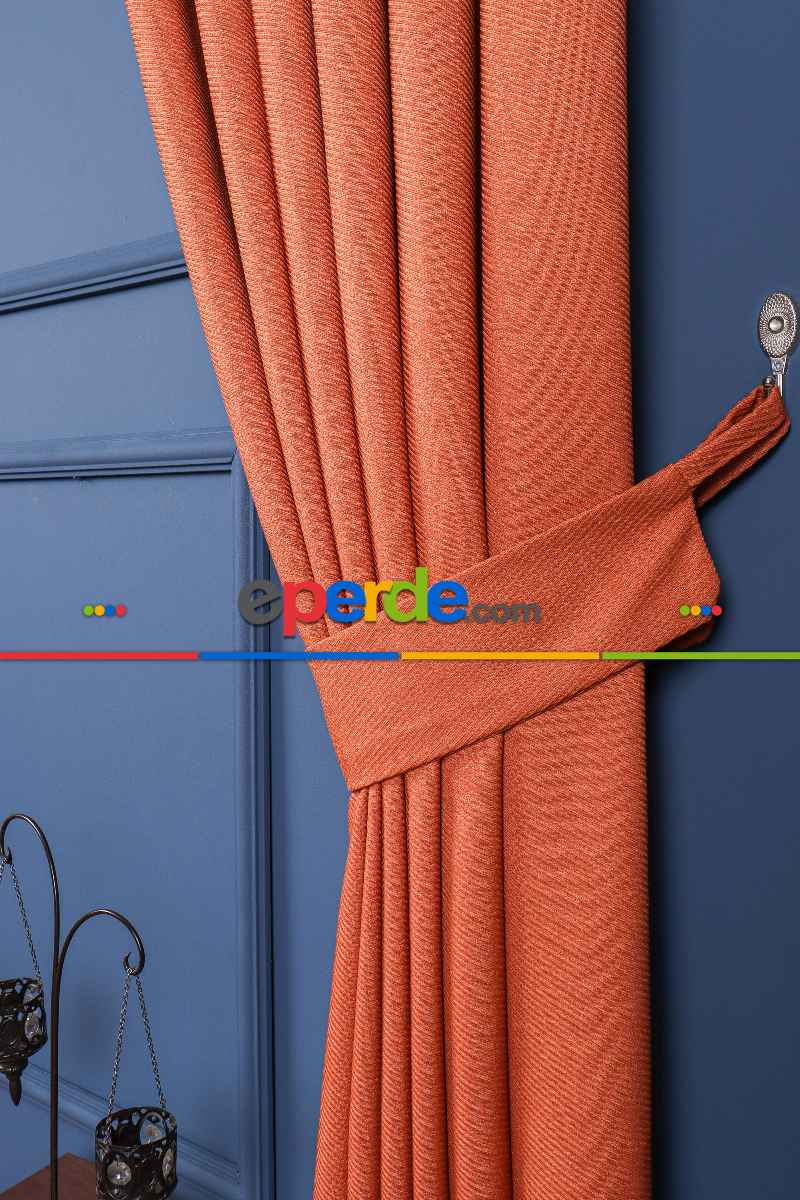 Turuncu Jakar Dokuma Fon Perde