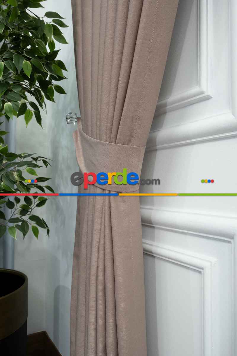 Salon - Soft Bej Fon Perde Dökümlü En - Bej