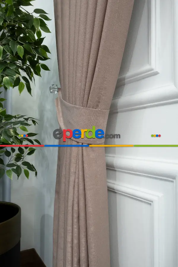 Salon - Soft Bej Fon Perde Dökümlü En - Bej