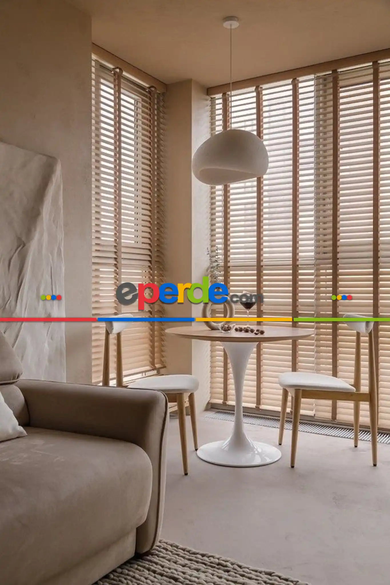 50 Mm Ahşap Görünümlü Kurdela Seçenekli Natural Renkli Jaluzi Perde - Alev Almaz - Sudan Etkilenmez