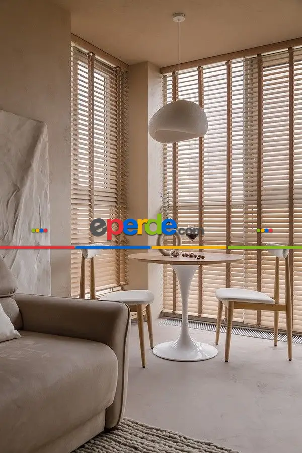 Mutfak 50 Mm Ahşap Görünümlü Kurdela Seçenekli Natural Renkli Jaluzi Perde - Alev Almaz - Sudan Etkilenmez