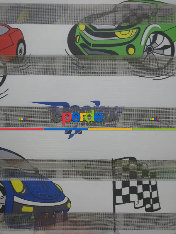 Bebek Odası Zebra Perde - Zebra Perde Racing- Mavi