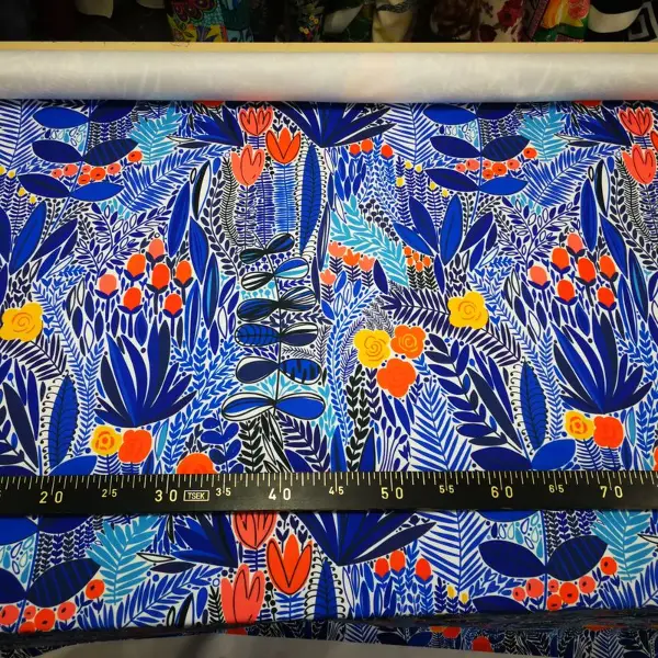 Rengarenk Çiçek Desenli Fon Perde Evm634 Kumaşı Kalındır Duck Bezi Değildir- Mavi-Kırmızı-Sarı-Turuncu-Çok Renkli