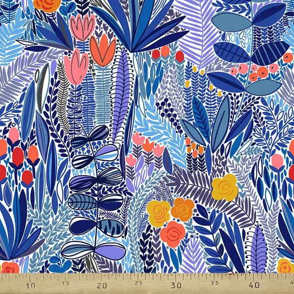 Tropikal Yapraklıdesenli Fon Perde Evm782 Kumaşı Kalındır Duck Bezi Değildir- Mavi-Hardal