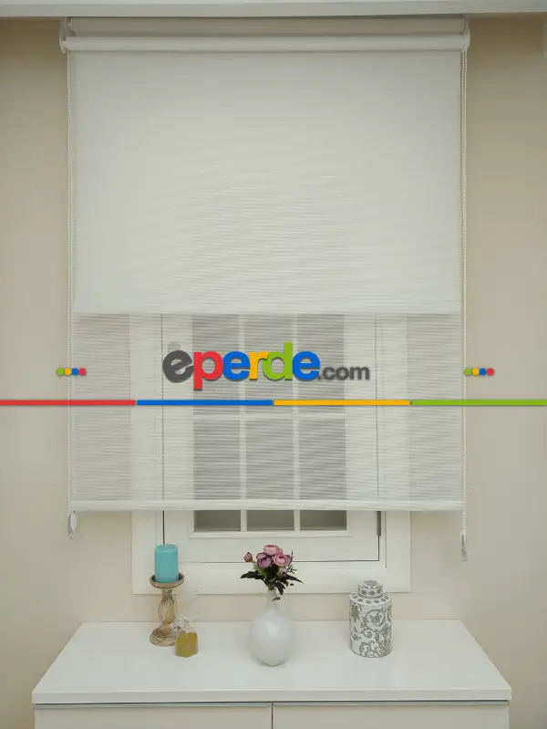 Bambu Tül Stor - Çiftli Sistem Tül Stor Perde (bamboo)- Ekru