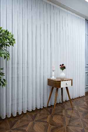 İnce Çizgili Hafif Keten Tül- Ekru - Kurşunlu Tül