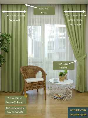 Yeşil Düz Fon Perde 180cm En- Açık Yeşil