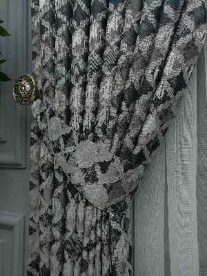 Gri Desenli Jakar Fon Perde (180)- Füme