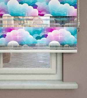 Bulut Desenli Baskılı Zebra Perde- Çok Renkli