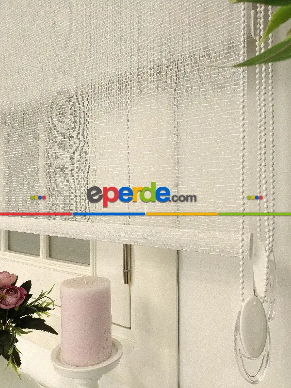 Çiftli Sistem Tül Stor Beyaz Boğma Tül- Beyaz