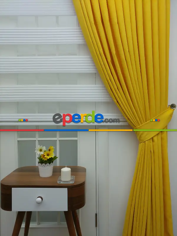 Salon Sarı - Düz Fon Perde ( Dökümlü Fon )- Sarı